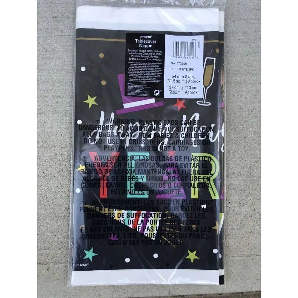 Happy New Years  3 Pk Plastic Table covers 54